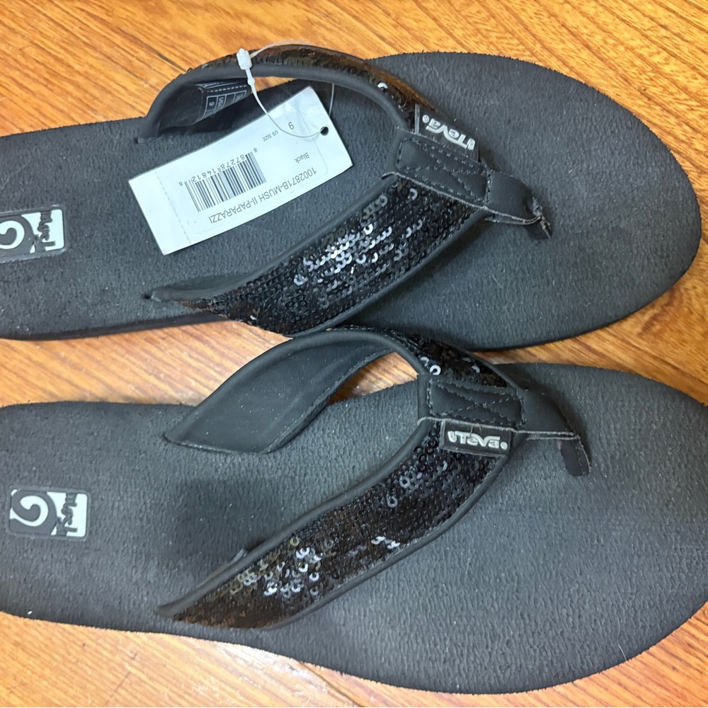 Teva Black Sequined Flip-flops. Size 9